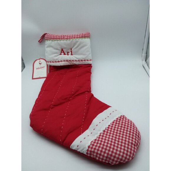 Pottery Barn Kids Ari Christmas Stocking Gingham Holiday Quilted Red Xmas - Picture 2 of 10